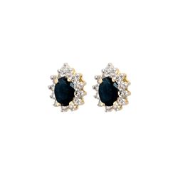 5.46 ctw Blue Sapphire & Diamond Earrings 14K Yellow Gold