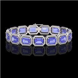 36.37 ctw Tanzanite & Diamond Micro Pave Halo Bracelet 10K White Gold
