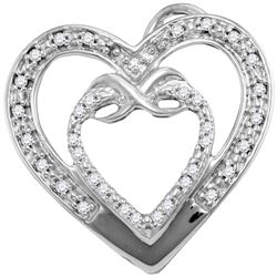 10kt White Gold Round Diamond Nested Double Heart Pendant 1/10 Cttw