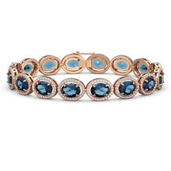 29.53 ctw London Topaz & Diamond Micro Pave Halo Bracelet 10K Rose Gold