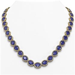 71.87 ctw Sapphire & Diamond Micro Pave Halo Necklace 10K Yellow Gold