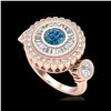Image 1 : 2.62 ctw Intense Blue Diamond Art Deco 3 Stone Ring 18K Rose Gold
