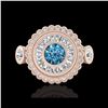 Image 2 : 2.62 ctw Intense Blue Diamond Art Deco 3 Stone Ring 18K Rose Gold