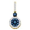 Image 1 : 10kt Yellow Gold Round Blue Color Enhanced Diamond Cluster Pendant 1/2 Cttw
