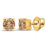 Image 1 : 10kt Yellow Gold Round Brown Diamond Stud Earrings 1/2 Cttw