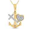 Image 1 : 10kt Yellow Gold Round Diamond Heart Cross Anchor Pendant 1/12 Cttw