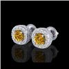 Image 1 : 1.69 ctw Intense Fancy Yellow Diamond Art Deco Earrings 18K White Gold