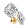 Image 1 : 14kt Yellow Gold Round Diamond Square Frame Cluster Earrings 1/2 Cttw