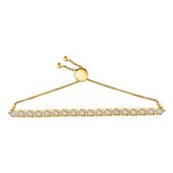 10kt Yellow Gold Round Diamond Studded Bolo Bracelet 1/4 Cttw