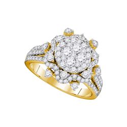 14kt Yellow Gold Round Diamond Cluster Bridal Wedding Engagement Ring 1-5/8 Cttw