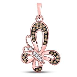 10kt Rose Gold Round Brown Diamond Butterfly Bug Pendant 1/5 Cttw