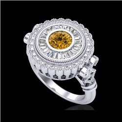 2.03 ctw Intense Fancy Yellow Diamond Art Deco Ring 18K White Gold