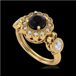1.5 ctw Fancy Black Diamond Art Deco 3 Stone Ring 18K Yellow Gold