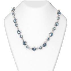 55.79 ctw Blue Topaz & Diamond Necklace 18K White Gold