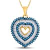 Image 1 : 10kt Yellow Gold Round Blue Color Enhanced Diamond Heart Outline Pendant 7/8 Cttw