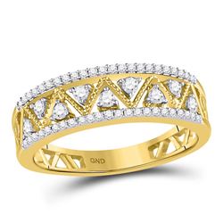 10kt Yellow Gold Round Diamond Double Row Zigzag Band Ring 1.00 Cttw