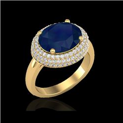 4.50 ctw Sapphire & Micro Pave VS/SI Diamond Ring 18K Yellow Gold