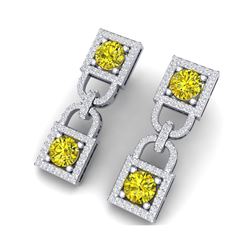 4 ctw SI/I Fancy Yellow Diamond Earrings 18K White Gold