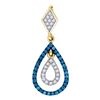 Image 1 : 10kt Yellow Gold Round Blue Color Enhanced Diamond Teardrop Pendant 1/5 Cttw