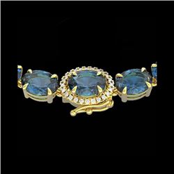 90 ctw London Blue Topaz & VS/SI Diamond Micro Necklace 14K Yellow Gold