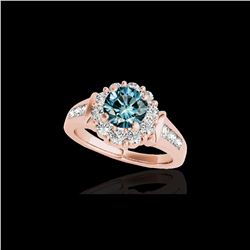 1.9 ctw SI Certified Fancy Blue Diamond Solitaire Halo Ring 10K Rose Gold
