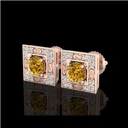 1.63 ctw Intense Fancy Yellow Diamond Art Deco Earrings 18K Rose Gold