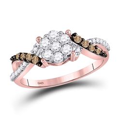 10kt Rose Gold Round Brown Diamond Cluster Ring 1/2 Cttw