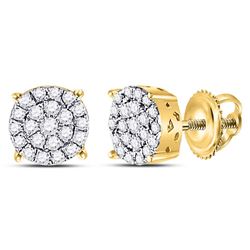 10kt Yellow Gold Round Diamond Fashion Cluster Earrings 1/4 Cttw