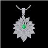 Image 2 : 3 ctw Emerald & Micro VS/SI Diamond Designer Necklace 18K White Gold