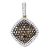 Image 1 : 10kt Yellow Gold Round Brown Diamond Square Cluster Pendant 1/2 Cttw