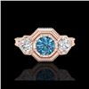 Image 2 : 1.05 ctw Intense Blue Diamond Art Deco 3 Stone Ring 18K Rose Gold