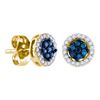 Image 1 : 14k Yellow Gold Round Blue Color Enhanced Diamond Cluster Stud Screwback Earrings 1/4 Cttw