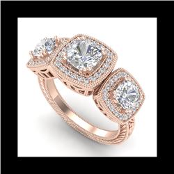 2.75 ctw Cushion VS/SI Diamond Art Deco 3 Stone Ring 18K Rose Gold