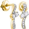 Image 1 : 14kt Yellow Gold Round Diamond 2-stone Hearts Together Screwback Stud Earrings 1/4 Cttw