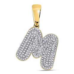 10kt Yellow Gold Mens Round Diamond Letter M Bubble Initial Charm Pendant 1/2 Cttw