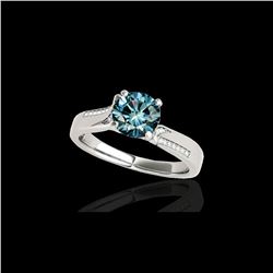 1.18 ctw SI Certified Fancy Blue Diamond Solitaire Ring 10K White Gold
