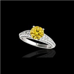 1.58 ctw Certified SI Intense Yellow Diamond Antique Ring 10K White Gold