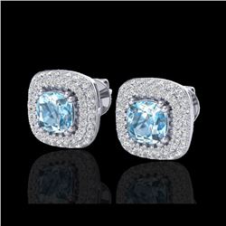 2.16 ctw Sky Blue Topaz & Micro VS/SI Diamond Earrings 18K White Gold