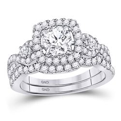 14kt White Gold Round Diamond Halo Bridal Wedding Engagement Ring Band Set 1-3/4 Cttw