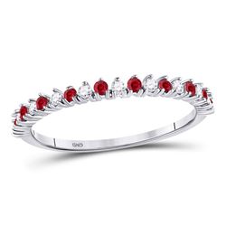 10kt White Gold Round Ruby Diamond Single Row Stackable Band Ring 1/4 Cttw