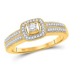 10kt Yellow Gold Round Diamond Solitaire Double Row Milgrain Bridal Wedding Engagement Ring 1/4 Cttw