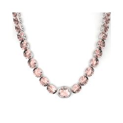 148 ctw Morganite & VS/SI Diamond Solitaire Necklace 14K White Gold