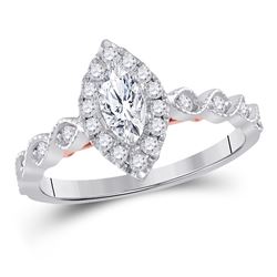 14kt Two-tone Gold Marquise Diamond Solitaire Bridal Wedding Engagement Ring 3/4 Cttw