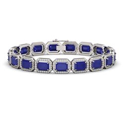 26.21 ctw Sapphire & Diamond Micro Pave Halo Bracelet 10K White Gold