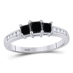 10kt White Gold Round Black Color Enhanced Diamond 3-stone Bridal Wedding Engagement Ring 7/8 Cttw