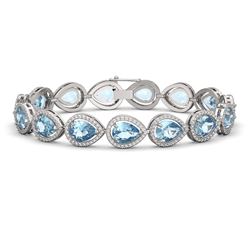 19.85 ctw Aquamarine & Diamond Micro Pave Halo Bracelet 10K White Gold