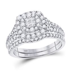 14kt White Gold Princess Diamond Bridal Wedding Engagement Ring Band Set 1.00 Cttw
