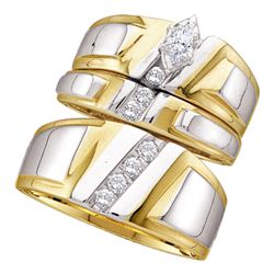 14kt Yellow Gold His & Hers Marquise Diamond Solitaire Matching Bridal Wedding Ring Band Set 1/4 Ctt
