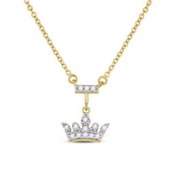 10kt Yellow Gold Round Diamond Crown Tiara Fashion Necklace 1/20 Cttw