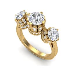 3.06 ctw VS/SI Diamond Solitaire Art Deco 3 Stone Ring 18K Yellow Gold